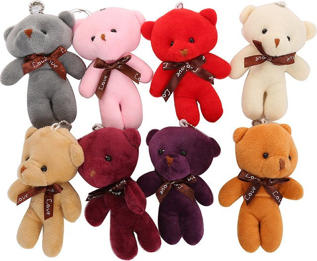 Mini Fliege Teddybär Anhänger Plüsch, bunt, 10-teiliges Set - Bild 1