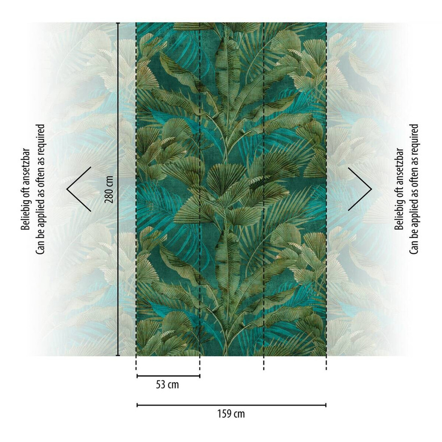 Livingwalls Fototapete Dschungel-Motiv im Urban-Jungle-Look, Grün und Blau, Breite: 280 cm, Höhe: 159 cm - Bild 2