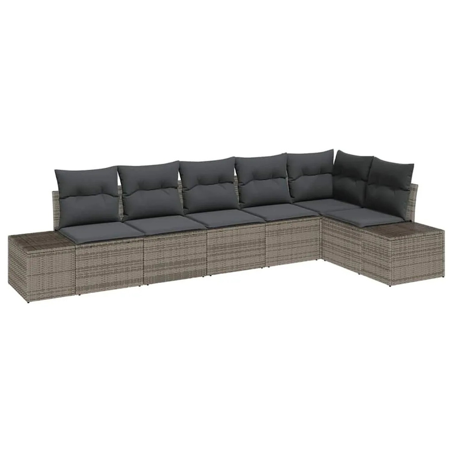 vidaXL Gartensofa-Set aus Poly-Rattan in Grau mit integriertem Stauraum und Polstern, 6-teiliges L-Shape Lounge-Set - Bild 2
