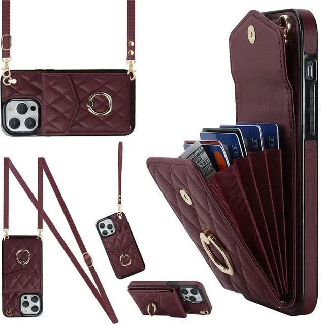 G.MING Crossbody Lanyard Leder Geldbörse und Handyhülle für iPhone, Farbe: Purple - Bild 1