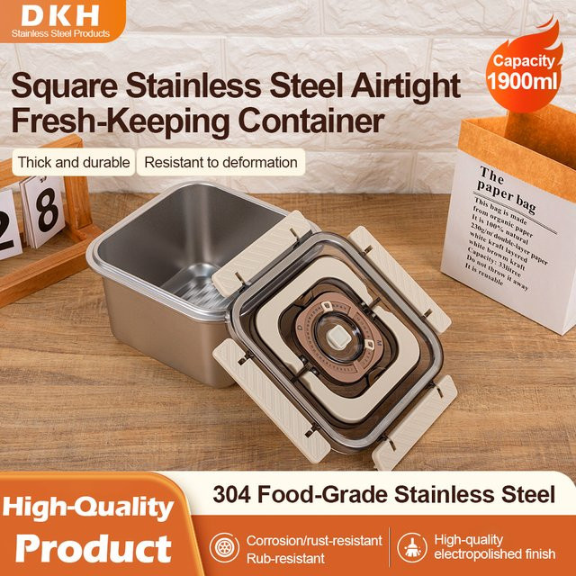 MTM Lunchbox aus 304 Edelstahl in Silber, tragbarer Frischhaltebehälter mit Clip, 1900 ml - Bild 1