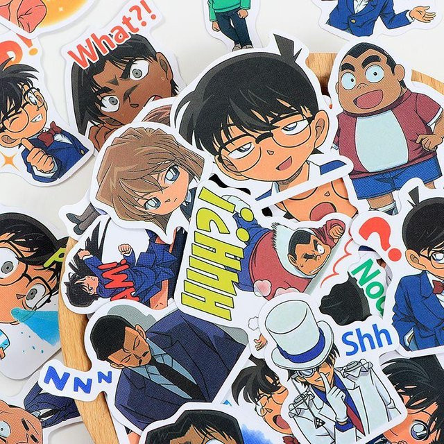 50 Stück Japanische Detektiv Conan Manga Aufkleber, Niedliche Cartoon Wasserdichte Dekorative Aufkleber in Beige und Multicolour für Tagebuch, Notizbuch und Handyhülle - Bild 1