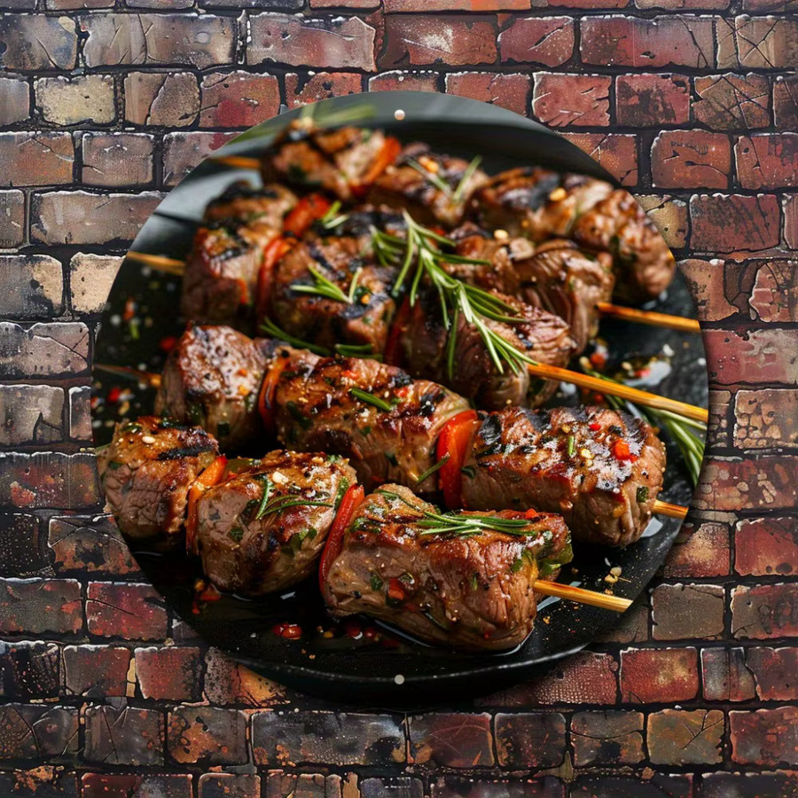 HELLOYOUNG Metallschild Steakspieß Motiv rund, modernes Wandschild für Küche und Restaurant, Durchmesser: 20 cm, Mehrfarbig - Bild 2