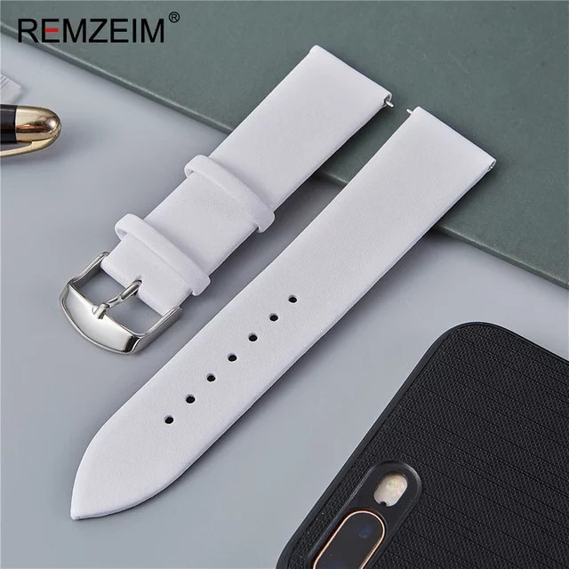 REMZEIM Uhrenarmband Leder, Weiß, Unisex - Bild 1
