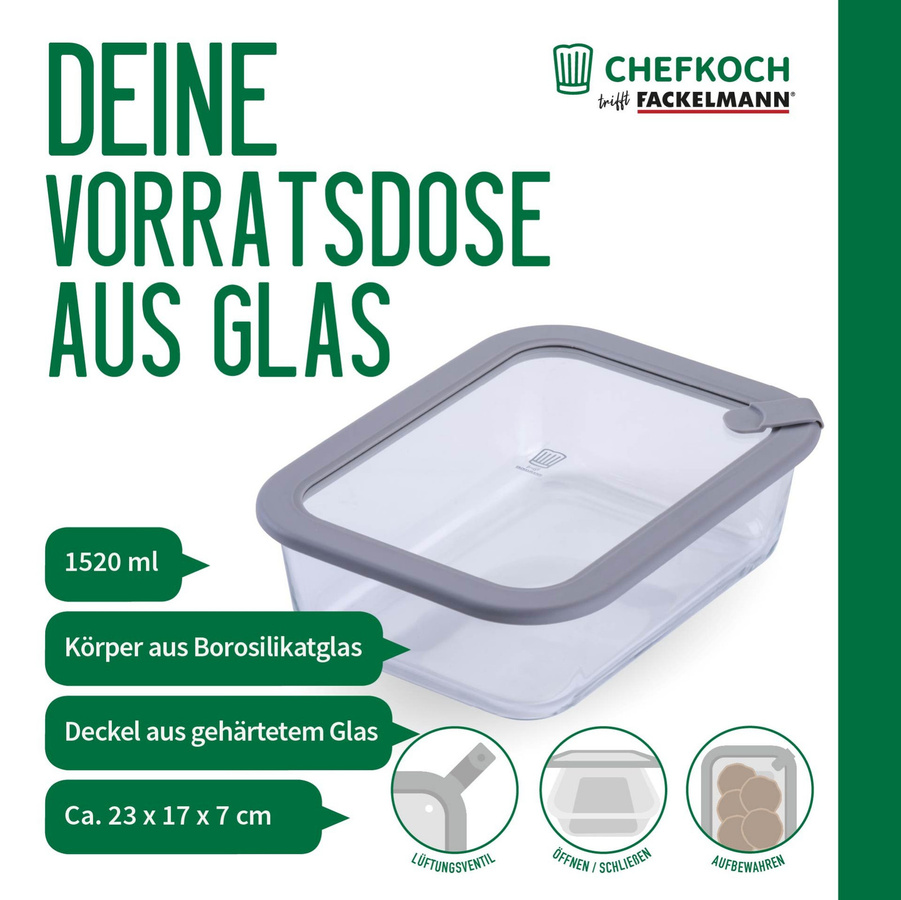 Fackelmann Chefkoch Vorratsdose aus Glas, eckig, transparent, 1,52 l - Bild 3