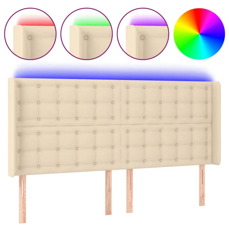 Vidaxl Bettkopfteil mit LED in Cremefarben, modern gepolstert, B/T/H: 183 x 16 x 118/128 cm - Bild 2