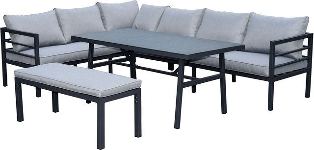 BELLAVISTA - HOME & GARDEN 4-teilige Alu-Lounge Maia aus pulverbeschichtetem Aluminium in Anthrazit und Grau mit Polsterung und Kissen - Bild 1
