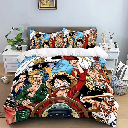 One Piece Bettwäscheset aus Mikrofaser für Kinder mit Bettbezug und Kissenbezug, Mehrfarbig, B/H: 200 x 230 cm