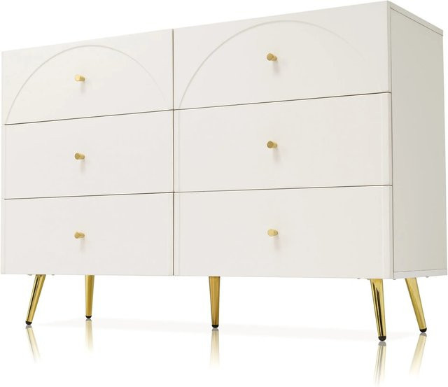 okwish Kommode mit Schubladen als Sideboard für Schlafzimmer und Wohnzimmer, Cremeweiß, B/T/H: 120 x 40 x 85 cm - Bild 1