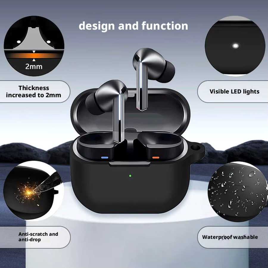 Silikon-Schutzhülle für Samsung Galaxy Buds 3 FE, Buds 3 Pro und Buds 3 in Schwarz, kratzfest und stoßfest mit vollständiger Abdeckung - Bild 4