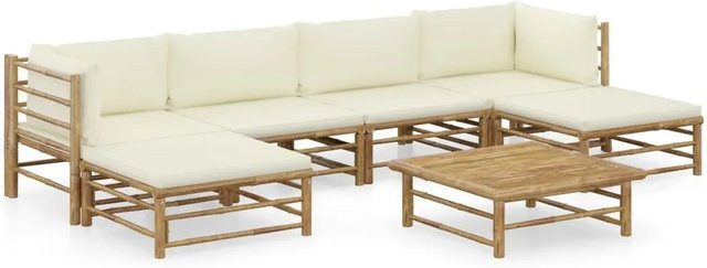 vidaXL 7-teiliges Garten-Lounge-Set aus Bambus mit cremeweißen Kissen - Bild 1