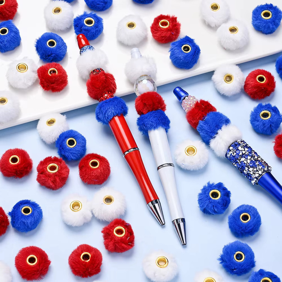 iYOE Pompom-Perlen, Kunstkaninchenfell, rot, blau, weiß, Unisex - Bild 3