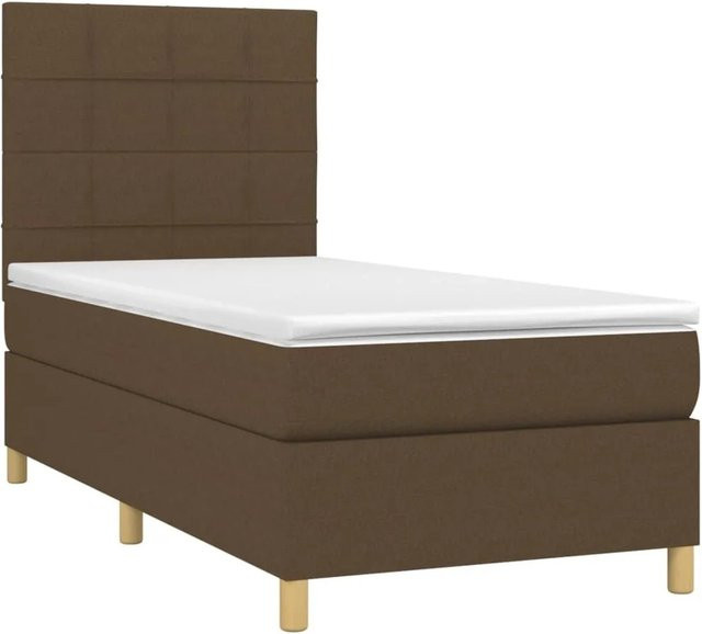 vidaXL Boxspringbett mit Matratze in Dunkelbraun, Hybridbett mit LED-Unterbettbeleuchtung und USB-Ladeport, B/T/H: 80 x 200 x 118 cm - Bild 1