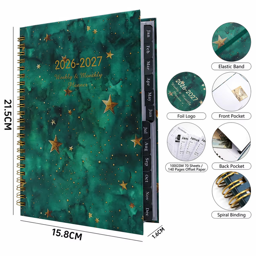 A5 Wochen- und Monatsplaner 2026-2027 mit Spiralbindung und Softcover in Schwarz - Bild 4