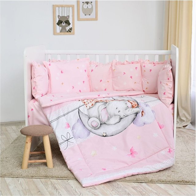 Lorelli Babybettwäsche-Set 5-tlg. aus 100% Baumwolle in Pink mit Steppdecke, Kopfkissen, Laken und Nestchen - Bild 1