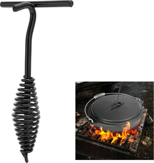 Qiilu Dutch Oven Deckelheber aus Gusseisen mit Spiralgriff in Schwarz, Durchmesser: 19,5 cm - Bild 1
