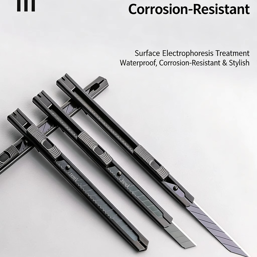 Deli Universalmesser aus Metall mit 9mm SK5 Kohlenstoffstahl-Klinge, Schwarz - Bild 2
