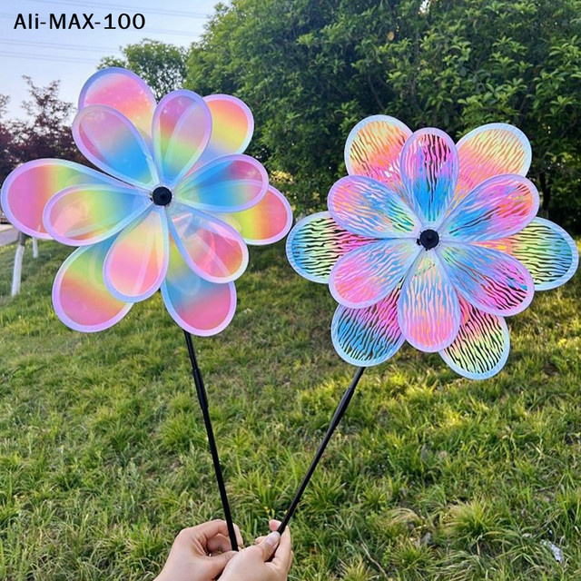 Hoeaden Windspinner Windmühle mit schillernder Doppelschicht-Farbfolie, mehrfarbig, stehend für den Garten - Bild 1