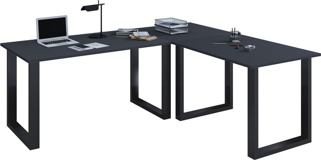 VCM Eckschreibtisch Lona U in Schwarz, L-Form Arbeitstisch aus Holz und Metall, B/T/H: 160 x 130 x 76 x 50 cm - Bild 1