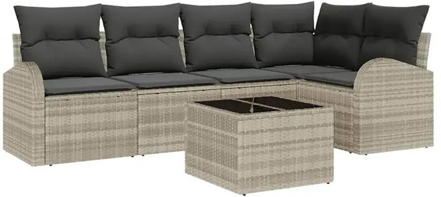 vidaXL Garten-Sofa-Set aus Polyrattan in Hellgrau mit Kissen, 6-teiliges L-Shape Lounge-Set - Bild 1