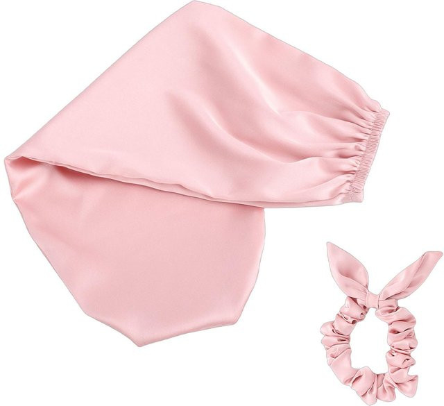 CosyHome Schlafhaube mit Haargummis für lockiges Haar, Rosa/White, Damen - Bild 1