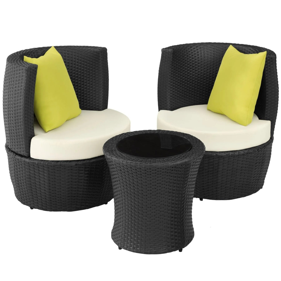 tectake Aluminium Rattan Sitzgruppe Nizza in Schwarz mit Sicherheitsglasplatte, wetterfest und UV-beständig, B/T/H: 68 x 71 x 72 cm - Bild 3