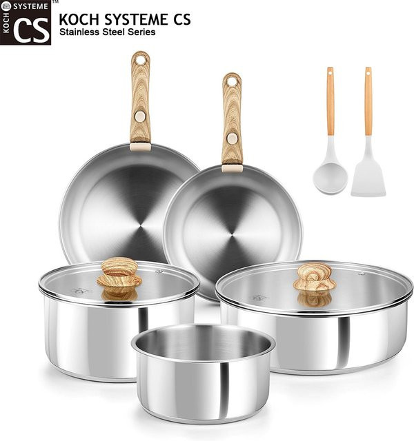KOCH SYSTEME CS 11-teiliges Edelstahl-Kochgeschirr-Set in Silber mit abnehmbarem Griff, bestehend aus Töpfen und Pfannen - Bild 1