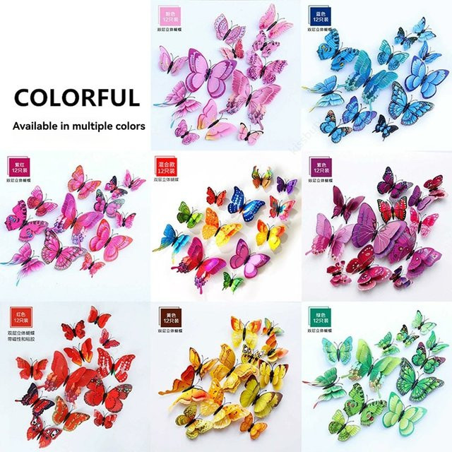Haile 3D Schmetterling Wandaufkleber in Pink und Multicolour zur Dekoration für Hochzeiten und Kühlschränke aus PVC - Bild 1