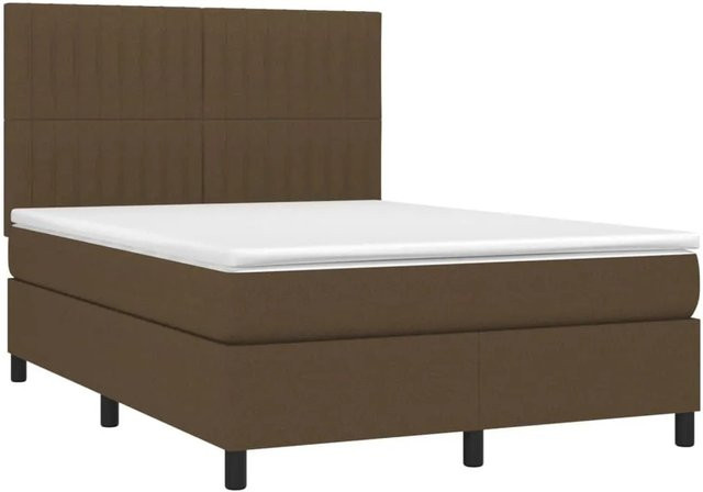 vidaXL Boxspringbett mit Matratze in Dunkelbraun, Hybridbett mit LED-Unterbettbeleuchtung und USB-Anschluss, B/T: 140 x 190 cm - Bild 1