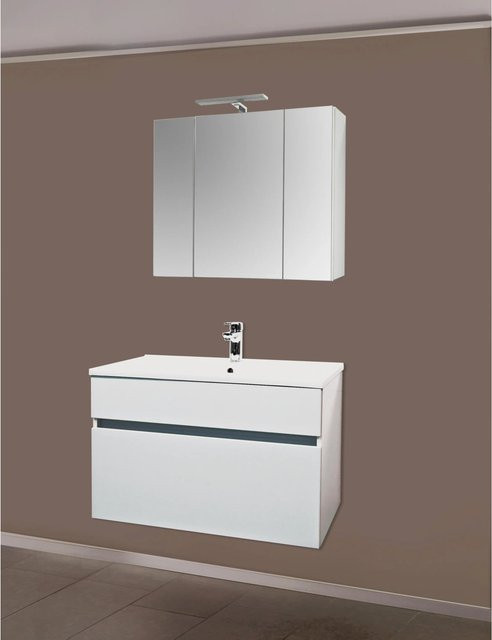 Sanotechnik Badmöbel-Set Stella 3-teilig Weiß mit Waschtischunterschrank und Spiegelschrank, B/T/H: 81 x 46,5 x 60 cm - Bild 1