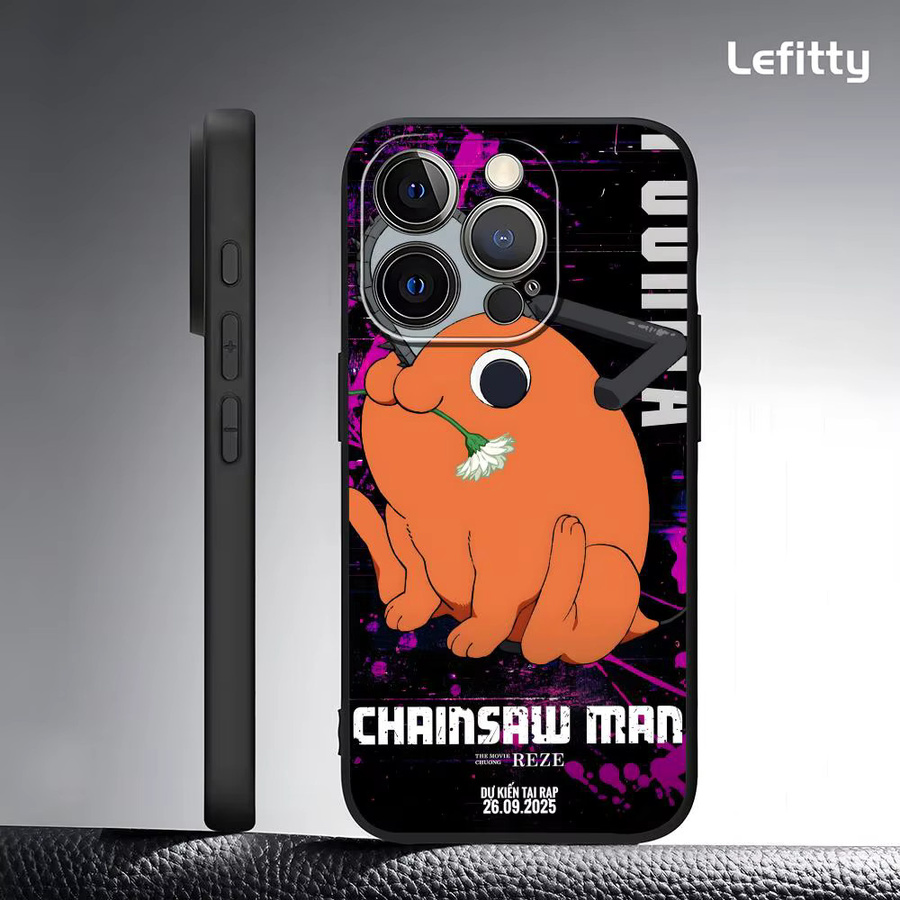 P_Pochita Chainsaw Man Handyhülle für iPhone 11 bis 17 Pro Max Plus Mini, Schwarz Mattiert, Weiche Schutzhülle - Bild 2