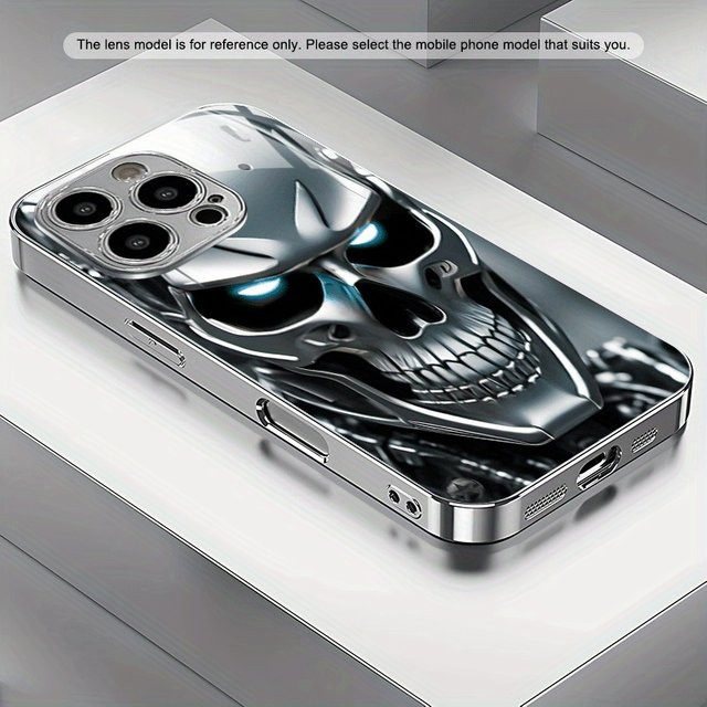 Samsung Handyhülle mit Totenkopf-Muster in Silber und gehärtetem Glas für Galaxy S25 S24 S23 Ultra Plus FE - Bild 1