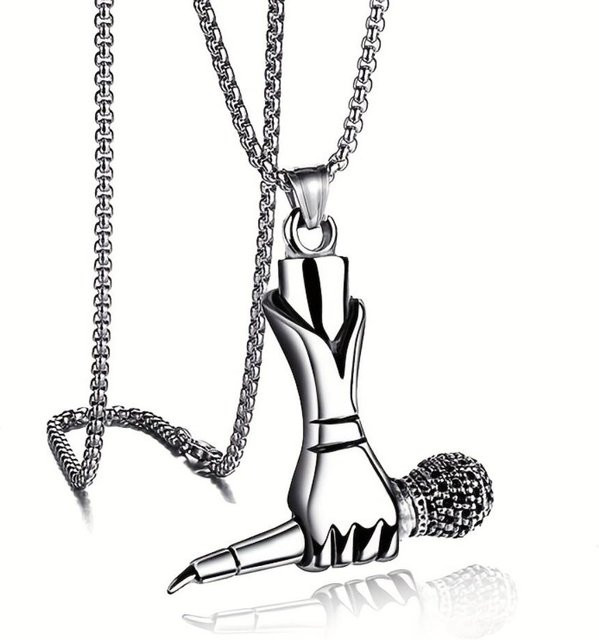 Lucky Star Jewelry Halskette Mikrofon, Edelstahl, Silber, Unisex - Bild 1