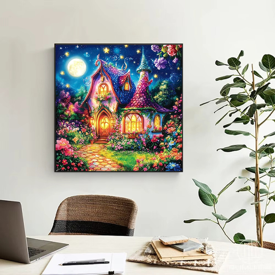 Huacan Diamant-Malset Mondhaus Garten Landschaft als Diamant-Mosaik in Multicolour, B/H: 20 x 20 cm - Bild 3
