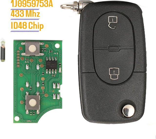 jingyuqin 2B Fernbedienungs-Autoschlüssel für VW Volkswagen Golf MK4 und Passat, Schwarz, 433MHz, ID48 Chip, 1J0959753A - Bild 1