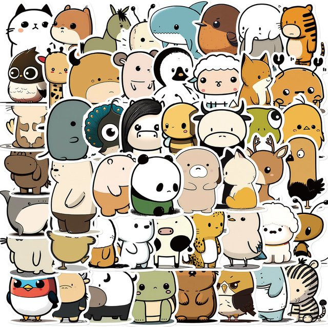 50 Stück Set niedliche Graffiti-Aufkleber mit Panda- und Katzenmotiven aus der Cartoon-Tier-Serie von RecordingYourLife Store in Mehrfarbig - Bild 1