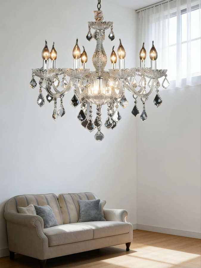 AL.HaffaR Klassischer Kristall-Kronleuchter in Transparent, Runde Hängende Deckenleuchte für Wohnzimmer, Schlafzimmer und Küche - Bild 4