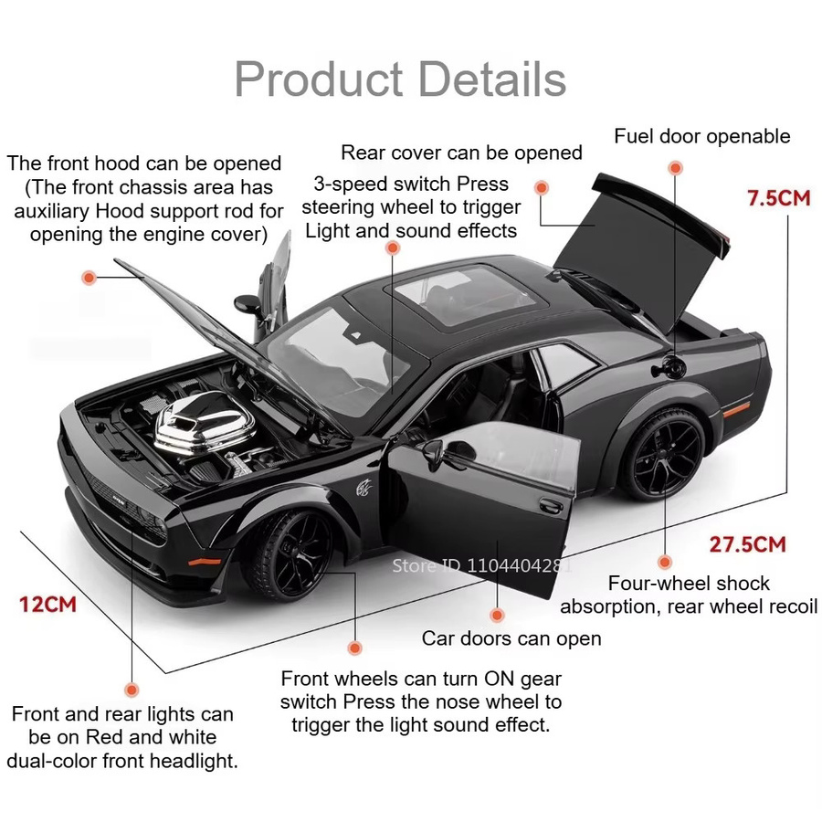MAKEDA Hellcat 720S Modellauto, 1:18, Metall, Schwarz, mit Licht und Sound - Bild 2