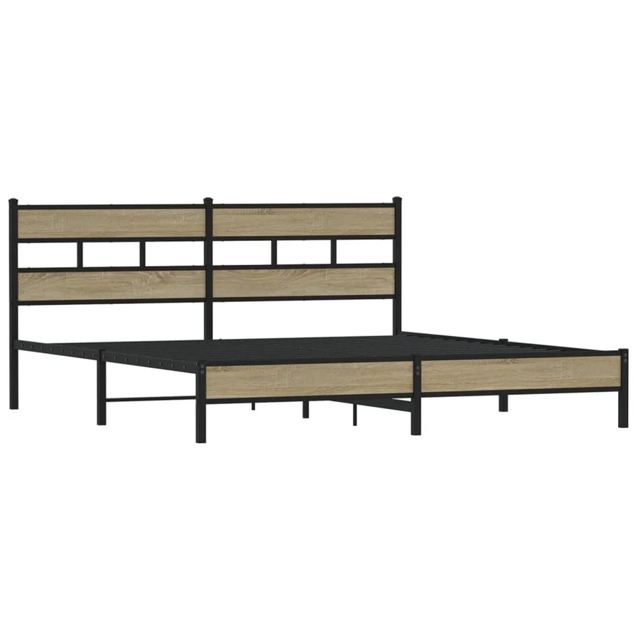vidaXL Metallbett in Sonoma-Eiche ohne Matratze, Farbe Braun, B/T/H: 180 x 200 x 187 cm - Bild 2