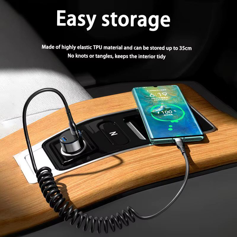 Huawei USB Typ C Schnellladekabel mit 66W und 5A, Teleskopisches Spring Pull Ladekabel und Datenübertragungskabel, Schwarz - Bild 3