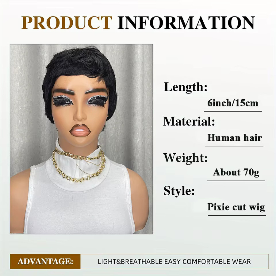 OYM HAIR Pixie-Perücke, schwarz, 100 % Echthaar, Damen - Bild 3