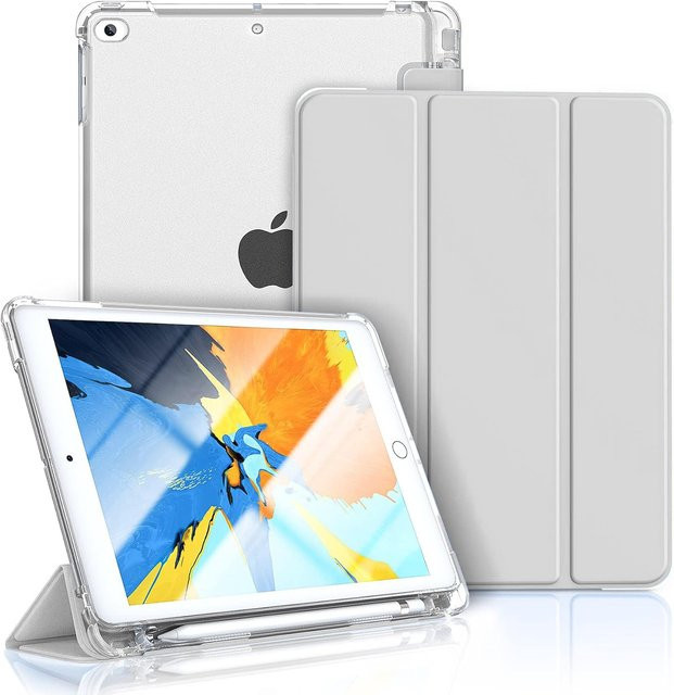 Transparente Apple iPad Air Schutzhülle aus PU-Leder mit Stiftschlitz und Magnetfunktion in Blau und Transparent - Bild 1