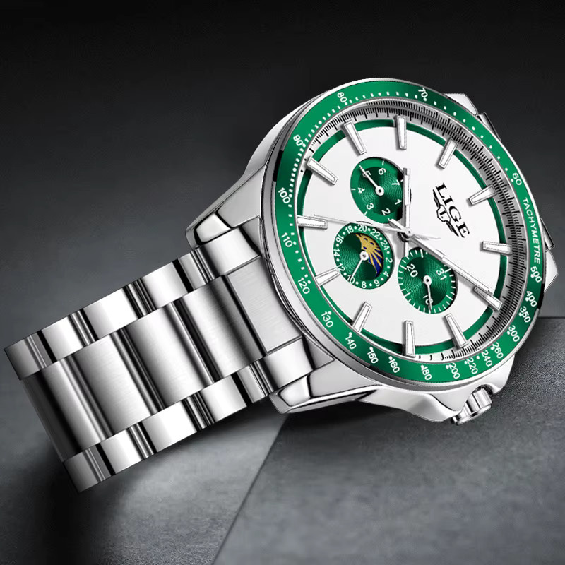 LIGE Armbanduhr Quarz, Edelstahl, Silber, Herren, 3 ATM, Leuchtzeiger - Bild 3