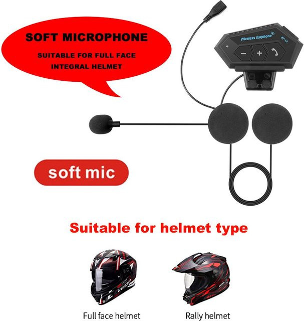 YJMP Auto Parts BT12 Moto Helm Headset Bluetooth Kopfhörer mit Geräuschunterdrückung und Mikrofon in Schwarz - Bild 1