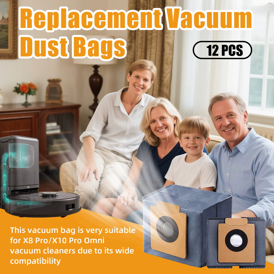 12er-Pack Heloxyo Staubbeutel für eufy X10 Pro Omni und X8 Pro Saugroboter mit selbstentleerender Station inklusive einer orangefarbenen Bürste - Bild 6