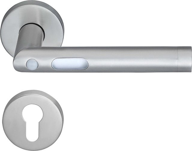 MeinTürgriff Orbit LED-Türdrücker Drückergarnitur aus Edelstahl in Silber Matt mit PZ-Funktion - Bild 1