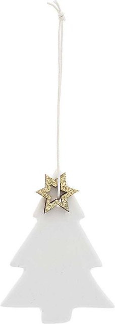Rico Design Porzellanhänger Tanne weiß für Weihnachten und Advent, Höhe: 7 cm, Breite: 5,2 cm - Bild 1