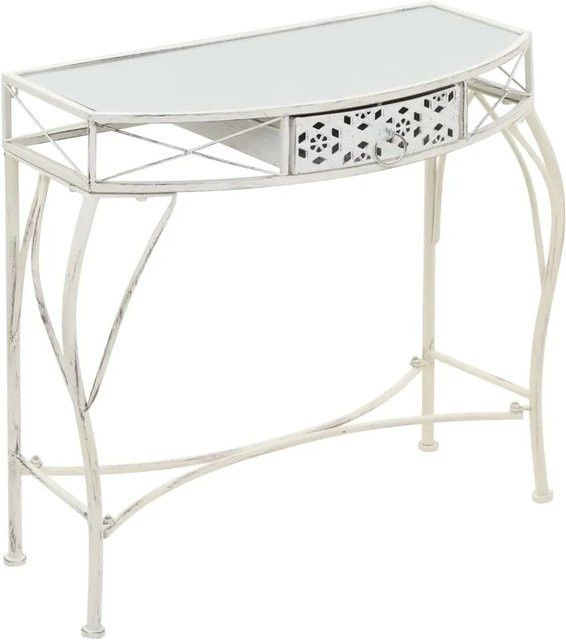 vidaXL Beistelltisch im französischen Stil aus Metall und Glas in Weiß, B/T/H: 82 x 39 x 76 cm - Bild 1