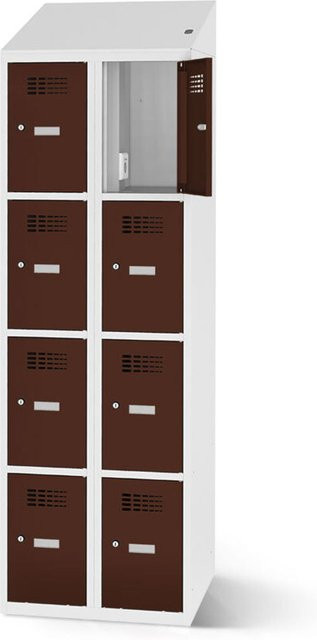 rotstahl Fächerschrank mit 8 Fächern und Ladefunktion, Farbe Mahagoni, Korpus Lichtgrau, B: 60 cm, H: 200 cm - Bild 1
