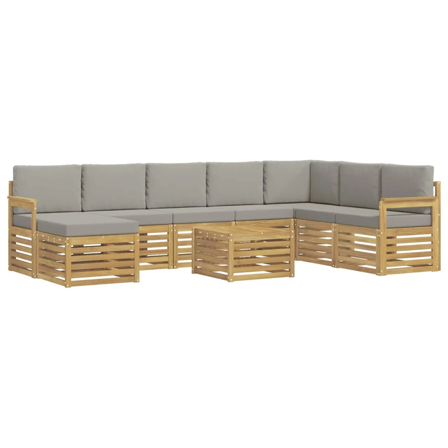 vidaXL Outdoor-Sofagarnitur 7-teilig in L-Form aus Akazienholz mit Polstern in Weiß und Hellgrau, B/T/H: 59 x 59 x 37 cm - Bild 2